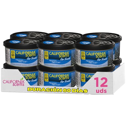 California Scents Ambientador de Coche con Fragancia, Olor y Esencias a Newport New Car, Olor a Aroma de Coche Nuevo, Pack de 12 Latas, 1 Unidad (Paquete de 12)