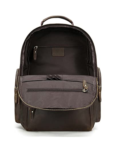 Taertii Vintage Full Grain Genuine Leather Backpack For Men - Fits 16" Laptop, Travel, Hiking, Business, Work, Rucksack Daypack 32L - Brown #TOP5