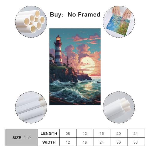 Cuadros modernos en lienzo de faro costero impresión de alta fidelidad 50x75cm para comedor 2