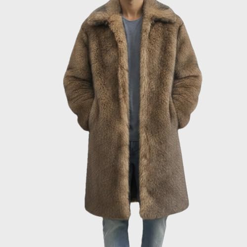 Image of Lisa Colly Men's Faux Fur Coat Winter Parka Overcoat | Men's Faux Fur Jacket, Winter Faux Fur Long Coat, Long Sleeve Fluffy Overcoat