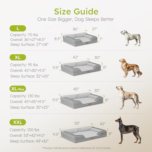 Image of CWAWZ Extra Large Dog Bed, Orthopedic Dog Bed with Cooling Gel Memory Foam, Waterproof XL Dog Bed with Removable Washable Cover, 42 inch Dog Sofa Couch Dutch Velvet with Bone Toy, Light Gray