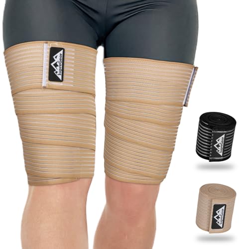 supregear 2 Pièces Bandes de Compression pour Ischio-Jambiers et Cuisses, Attelles Ajustables pour Entorses Musculaires, Bandages Élastiques pour Genou Mollet Bras Jambe, Unisexe, 200 cm, Café Clair