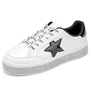 UUBARIS Women’s Glitter Tennis Sneakers Neon Dressy Sparkly Sneakers Rhinestone Bling Wedding Bridal Shoes Shiny Sequin Shoes