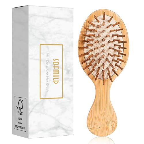 Sofmild Mini Travel Bamboo Hair Brush for Women/Men/Kids - Anti-Static Small Travel Size Detangler Brush for Purse, Pocket, backpack
