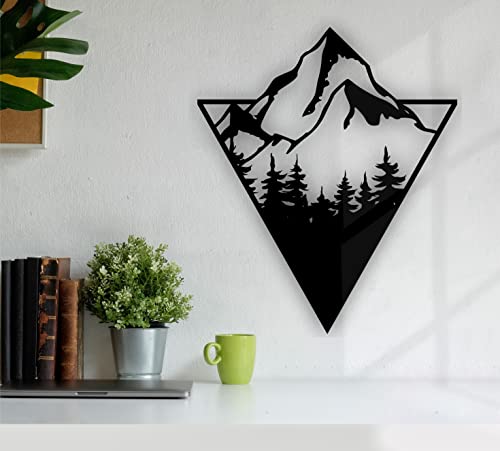 Manschin-Laserdesign Berge Natur Wand Dekoration Schwarz/Holz Natur - Wall Art - Made in Germany (Schwarz, L - 30x35cm)