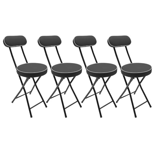 Cushioned Padded Folding Stool, 18.9 -Inch Counter Height Bar Stool, Set of 4 Portable Foldable Stool with Comfortable Backrest for Camping, Hiking, Traveling, and Other Outdoor Activities, Black