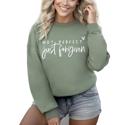 Not perfect Just Forgiven Christian Bible Sweatshirt Christian Long Sleeve Shirts Jesus Faith Cross Graphic Casual Loose Pullover Tops