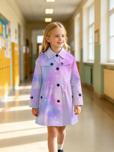 Image of Cromoncent Girl's Rain Jackets Waterproof Hoodie Trench Coat Cute Dress Coat Outerwear, 3-12 Years