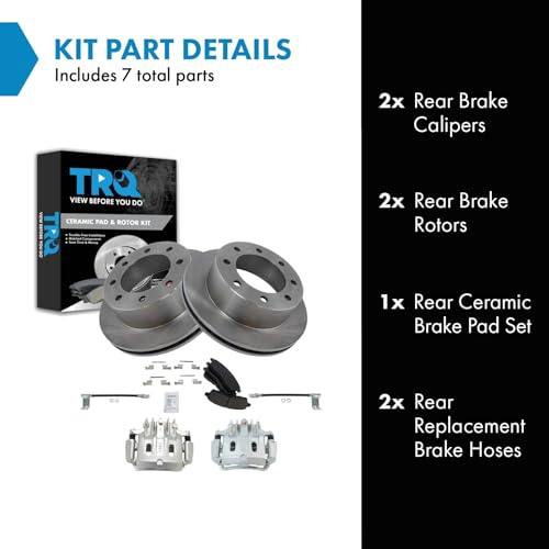 Image of TRQ Rear Brake Pad, Caliper, Hose, & Rotor Kit Ceramic Compatible with 2000-2005 Ford Excursion 2001 F-250 Super Duty 2000-2001 F-350 Super Duty