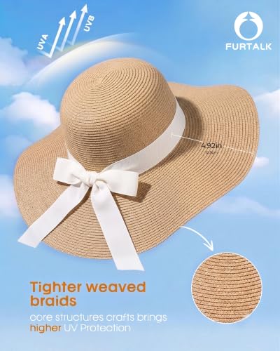 FURTALK Womens Sun Straw Hat Wide Brim Summer Hat Foldable Packable Floppy Beach Hats for Women - Image 3