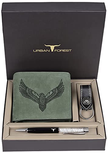 Zylo Vintage Leather Wallet + Keychain + Pen Combo Gift Set for Men, Vintage Green, RFID2