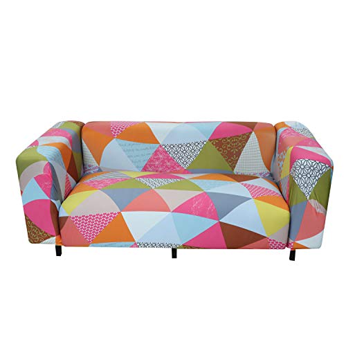 Image of House of Quirk Polyester Spandex Printed Sofa Cover Big Elasticity Cover Stretch Universal Sofa Slipcovers (Geometry Neon, Triple Seater)