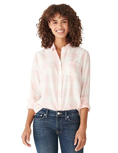 Lucky Brand Women's Long Sleeve Button Up One Pocket Lurex Plaid Shirt, Pink Multi, S