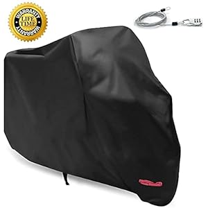 Bâche de Protection pour Moto – étanche 210D Oxford Housse ​de Protection Anti-poussière pour Moto avec Sac de Rangement en Trou de Serrure – Noir (220 x 95 x 110 cm)
