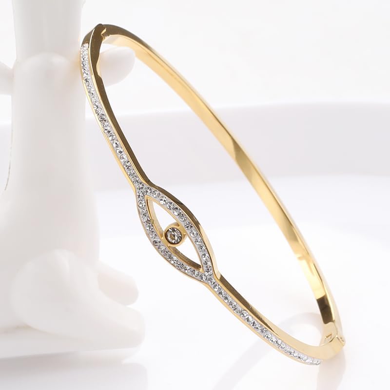 Evil Eye Bracelet for Women Dainty Bracelets 14K Gold Plated with Crystcal Cubic Zirconia Cute Bangle Jewelry Gift for Her (A-Silver) - Image 7