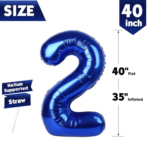 Image of 40 Inch Night Blue Number 2 Balloon, 2nd Blue Birthday Party Decorations | 40 Inch Night Blue inflatable foil number balloons, large birthday decorations for 2nd birthday