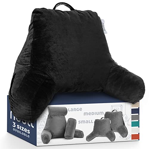 Nestl Reading Pillow Standard Bed Pillow, Back Pillow for Sitting in Bed Shredded Memory Foam Chair Pillow, Reading & Bed Rest Pillows Black Back Pillow for Bed, Bed Chair Arm Pillow with Pockets