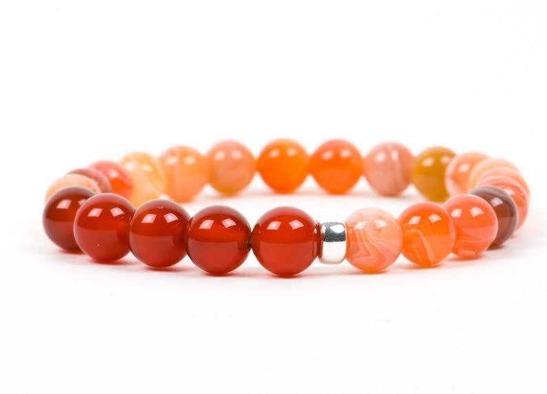 Bracelet cornaline et agate orange 8mm pour la méditation et l'équilibre énergétique
