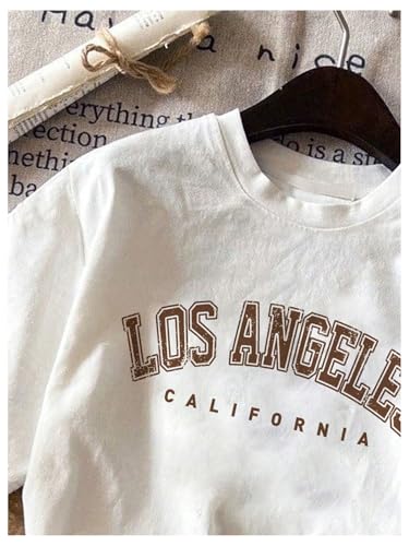 Verdusa Girl's Letter Print Round Neck T Shirts Street Short Sleeve Tee Tops White LA 9Y3