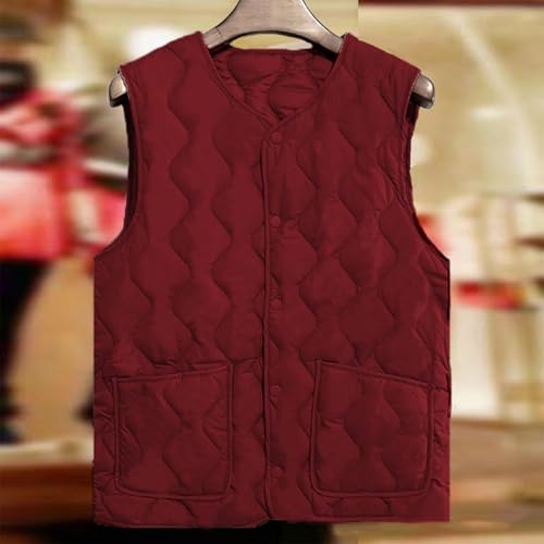 Womens Puffer Vest Lightweight Crew Collar Sleeveless Quilted Jackets Button Fall Spring Plus Size Coat Outerwear3