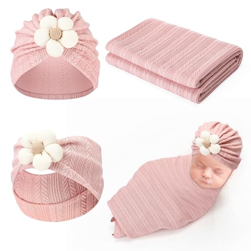 Image of Breling Baby Girl Blankets Newborn Set Newborn Receiving Blanket Baby Flower Headbands 3 Pieces Newborn Accessories Set for Newborn Infant Toddler Kids