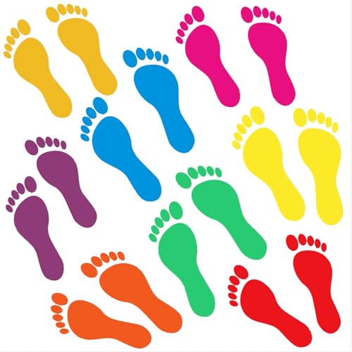 Bright Creations Classroom Decor Footprint Decal Stickers - Shapes for Classroom Wall & Footprint Stickers for Floor - Removable Waterproof Vinyl - 7.1 x 2.5 in, 32 Pairs, Rainbow