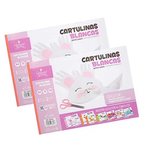 BLOC CARTULINAS BLANCAS QUIJOTE PAPER WORLD - Cartulinas tamaño A4, 20 Hojas, 160gr/m² para manualidades y scarpbooking - Pack 2 Uds Cover
