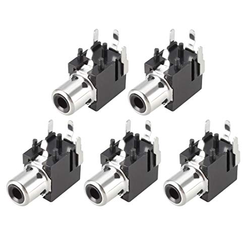 sourcing map PCB Panel Mount Single RCA Socket Female Jack Audio Video AV Connector Black 2pins 5Pcs