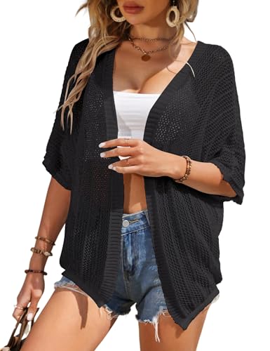 BeautyNee Lightweight Summer Crochet Cardigan for Women Short Sleeve Kimono Boho Open Front Sheer Knit Cardigans