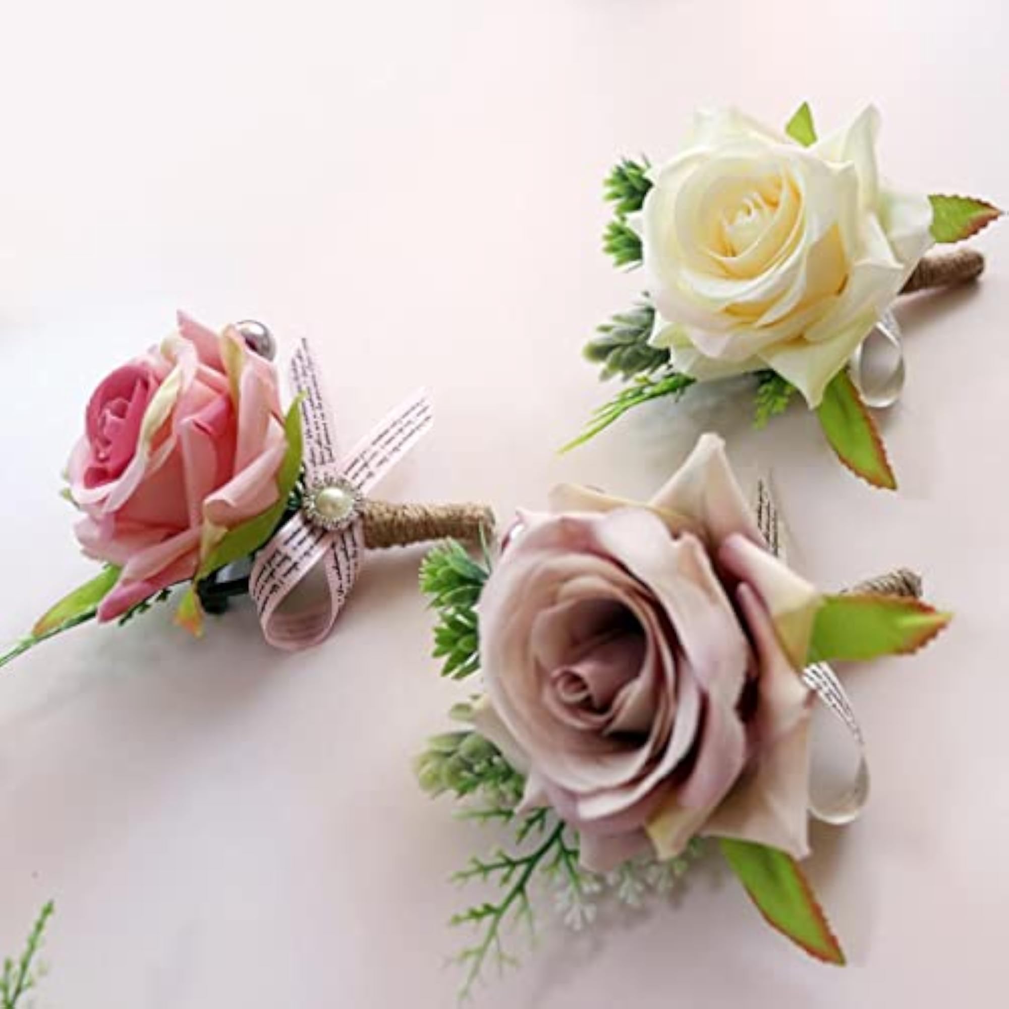 3x Romantic Wedding Party Rose Silk Flower Boutonniere Corsage