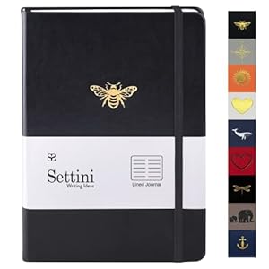 SETTINI Lined Journal, Ideal for Journaling – A5 Vegan Leather Notebook, 192 Archival-Quality Pages, QuillEase Bleed-Free Paper, Inner Pocket & Bookmark – Bee Gifts, Black Bee