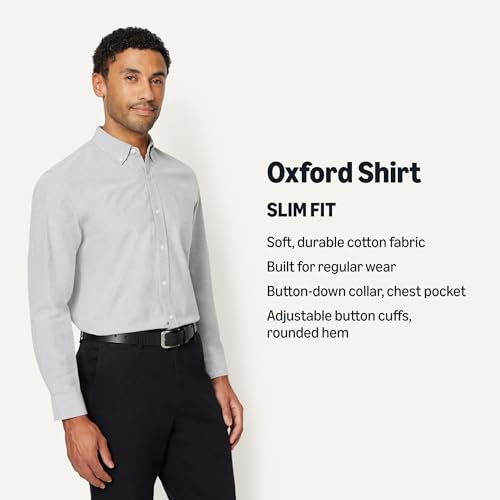 Image of Amazon Essentials Men's Long Sleeve Oxford Dress Shirt, Regular-Fit, Button-Down Collar, Chest Patch Pocket, 100% Cotton