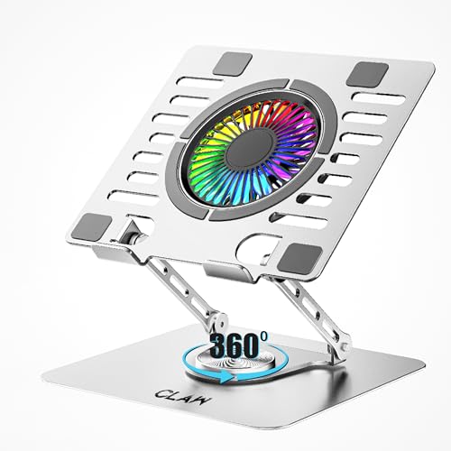Image of CLAW Lift Max X16 Laptop Stand with RGB Cooling Fan, 360 Rotation, Adjustable Angles, Metal & ABS Build, Anti-Slip Pads, Dual USB Ports, Supports 17-Inch Laptops & 8KG - Silver