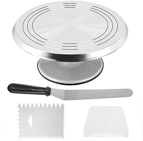 Cake Stand, Aluminum Cake Revolving Turnable 12'' Stand Cake Decoration with Icing Spatula and Comb Icing Smoother, Baking Cake Decoration Supplies