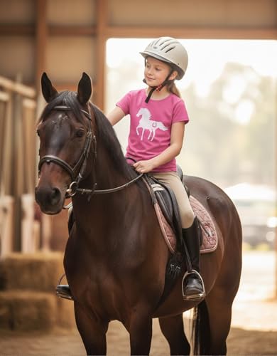 Image of Tstars Fitted Tee for Girls 4th of July Shirt | Patriotic American Cute Kids Heart Graphic Horse T-Shirt