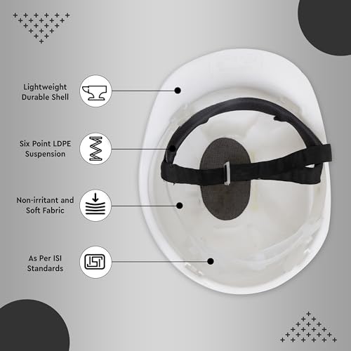 Image of Robustt Safety Helmet - White (Pack of 5) | Adjustable Headband | Heavy Duty Material | As Per ISI Safety Standard | Non Irritant and Soft Fabric | Lightweight and Durable
