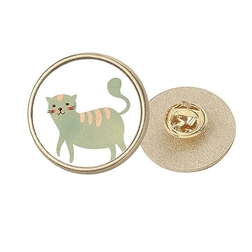 Broche chat cyan aquarelle ronde dorée pour sublimer une veste