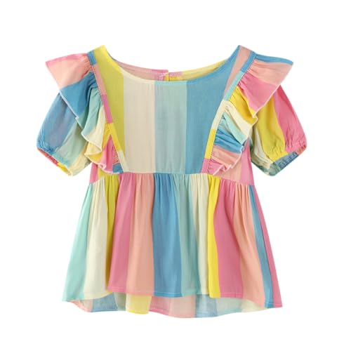 Image of Girls Short Sleeve Shirts Toddler Summer Top Kids Cotton Clothes 2-7 Years