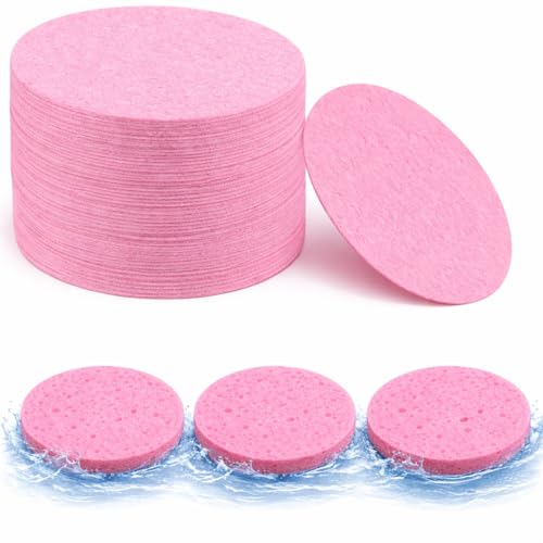 30 Count Compressed Cellulose Facial Sponges, 80 mm/3.1 inch Reusable Washing Face Sponge Pads for Facial Cleansing, Exfoliating Mask, Makeup Removal (Pink)