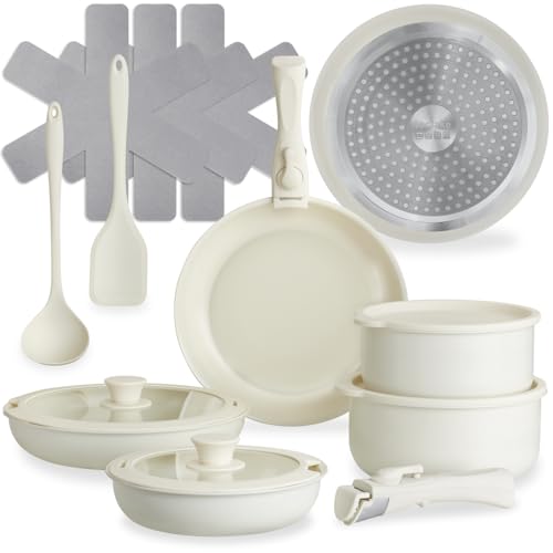 tectake® Batterie de cuisine 16 pcs, 2 Casseroles, 3...