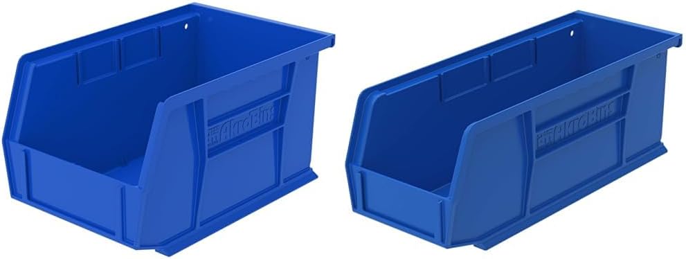 Akro-Mils Storage Bins Bundle - 12-Pack 9"x6"x5" Blue Hanging Bins and 12-Pack 12"x6"x4" Blue Refrigerator Bins
