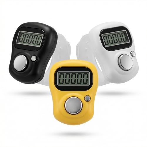 Image of Digital Tally Counter for Chanting Mantra - Mini Hand Finger Ring LCD Display Counting Machine for Japa Mala, Meditation, Prayer & Tasbeeh - Adjustable Strap, Reset Button (Pack of 3)