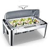 Servidor eléctrico de buffet y calentador de alimentos, plato de acero inoxidable de 9 L, diseño enrollable para catering, ideal para fiestas y banquetes