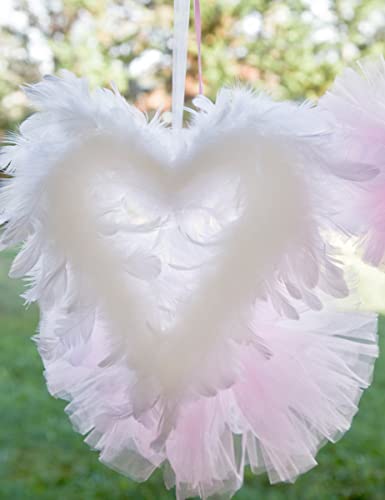 Cœur blanc en plumes à suspendre 20 cm pour mariage - Blanc - Taille Unique