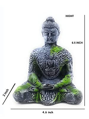 Image of Mistletoe Ancient Buddha Statue Aquarium Ornament | Resin Fish Tank Decor With Detailed Craftsmanship Meditation Decorations, 11.68 Cm, 16.51 Cm