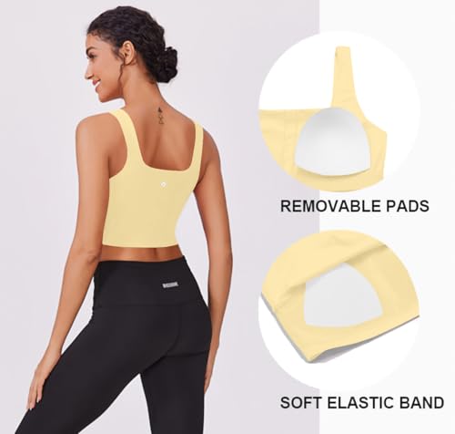 Image of PINSPARK Sports Bra for Women Square Neck Longline Tank Top with Built in Bra