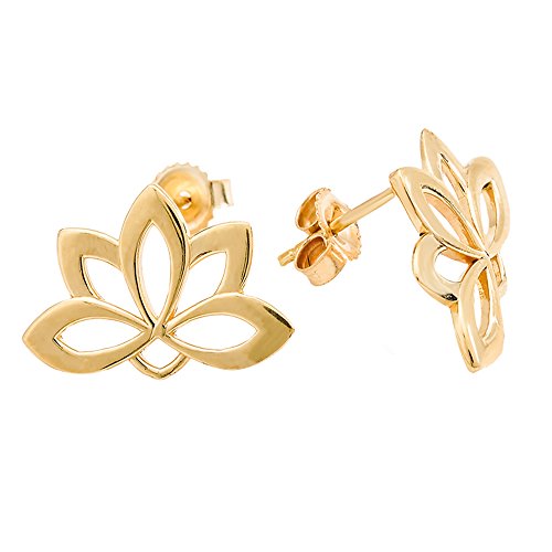 10K Yellow Gold Lotus Blossom Flower Stud Earrings #TOP15