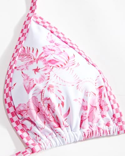 Image of Women's Triangle Bikini Set String Swimsuit Print Tie Smocked Ruched Two Piece Bathing Suit
