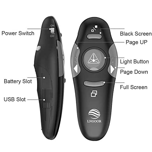 LNGOOR Controle remoto de apresentação, apresentador sem fio RF 2,4 GHz USB com clique de apresentaç
