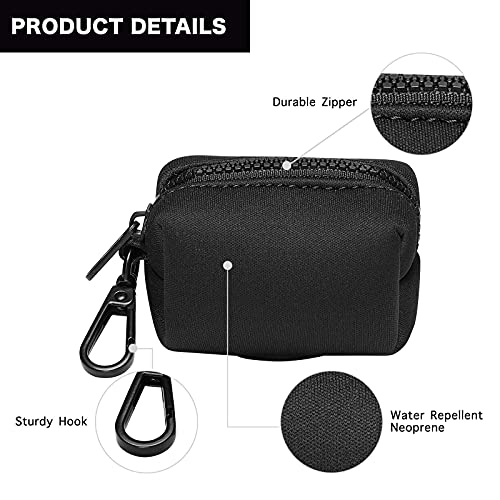 Image of Petmolico Dog Poop Bag Holder Leash Attachment, Dog Waste Bag Dispenser Zippered Pouch, Fits Any Puppy Leash, Includes Free Roll of Poop Bags, Poop Bag Dispenser - 2 Pack, Black